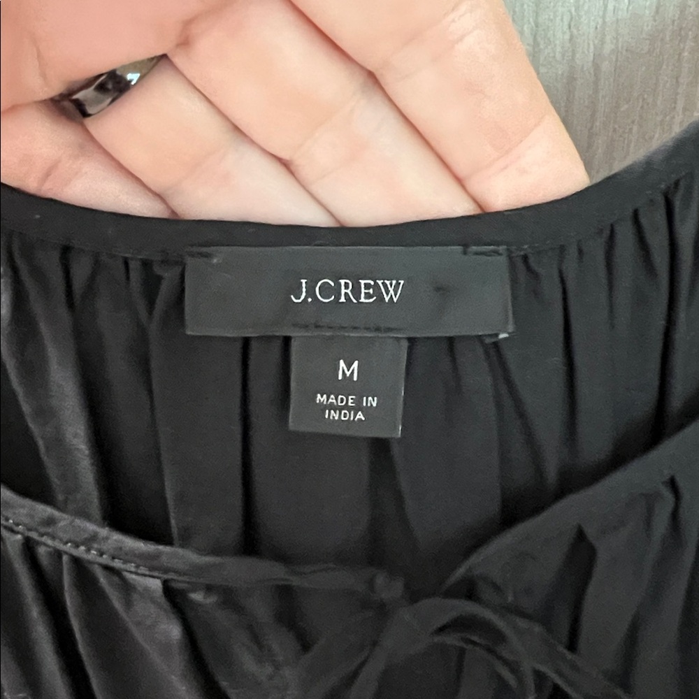 NEW! $118 J. CREW cotton blend black mini dress M peasant - Picture 5 of 10